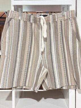 SIMONS - Mens - Striped Shorts - Cream - Medium